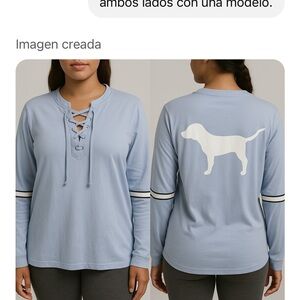 Light Blue Lace-Up Long Sleeve Shirt with Dog Print